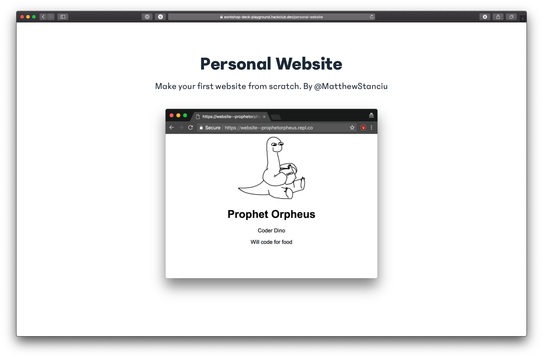 Screenshot of the new personal website workshop